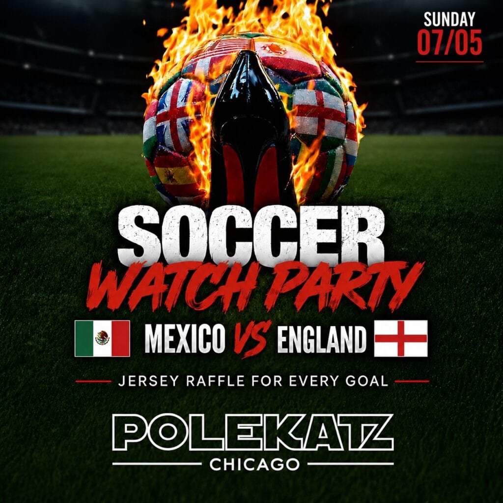 Soccer watch party poster for Mexico vs England at Polekatz Chicago.